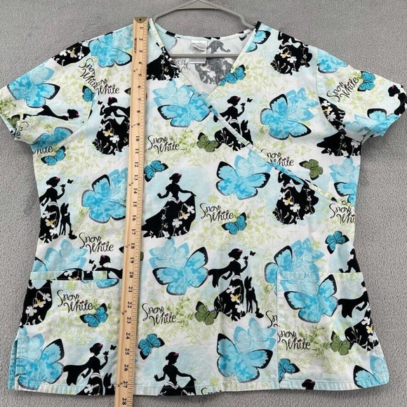 Disney Snow White Women's Scrub Top - Blue and Black XL - Picture 5 of 7